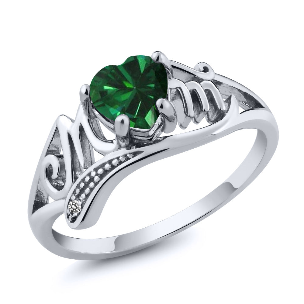Nano Emerald - White Diamond - May_8_Ring in 925 Sterling Silver