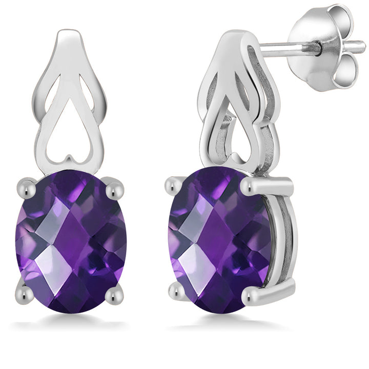Amethyst-Checkerboard - February_Earrings in 925 Sterling Silver