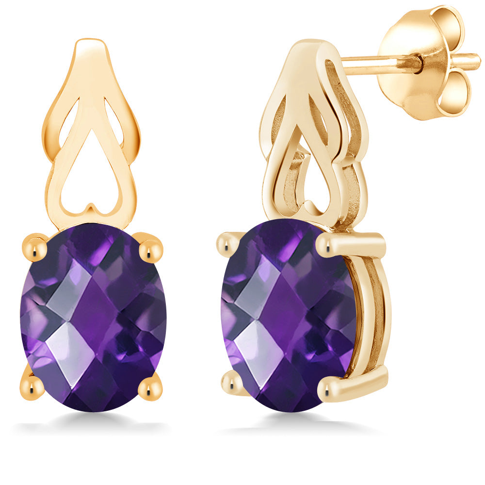 Amethyst-Checkerboard - February_Earrings in 925 Yellow Gold Plated Silver