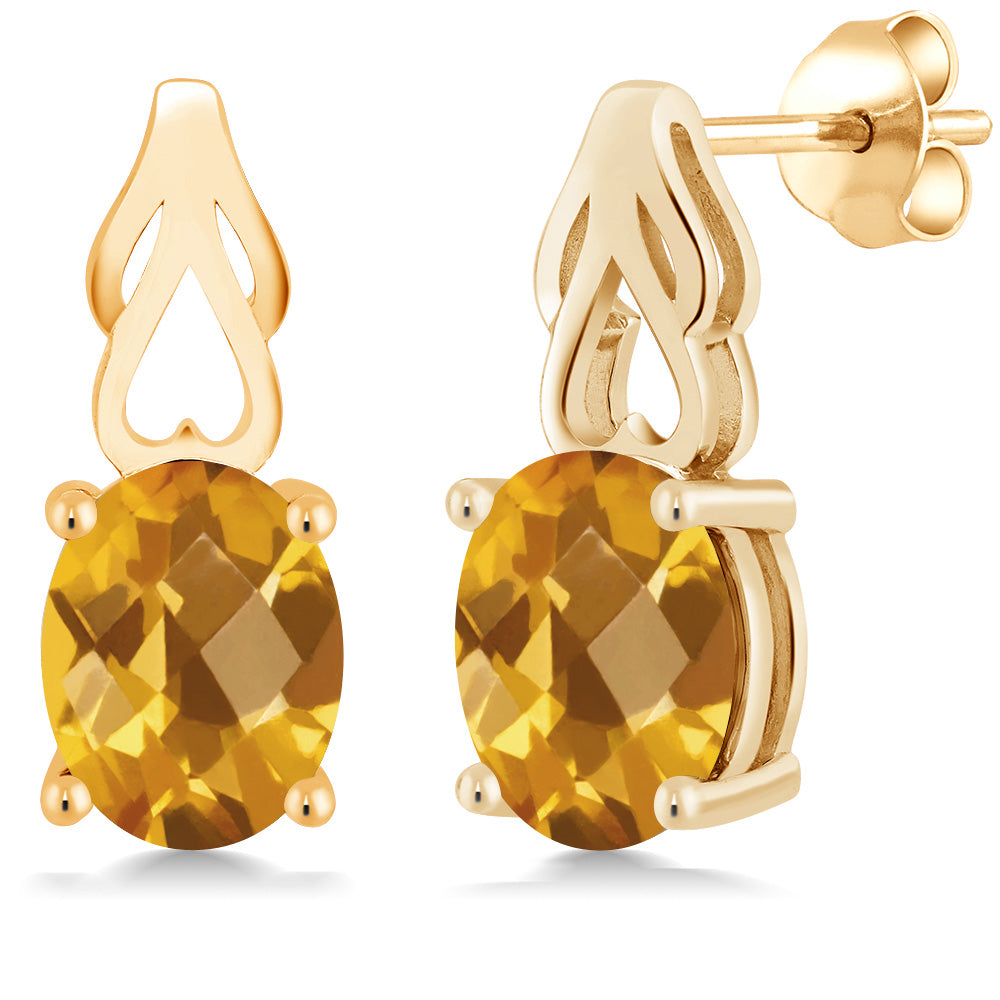 Citrine-Checkerboard - November_Earrings in 925 Yellow Gold Plated Silver