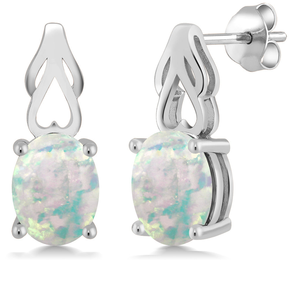 White Simulated Opal-Cabochon - October_Earrings in 925 Sterling Silver