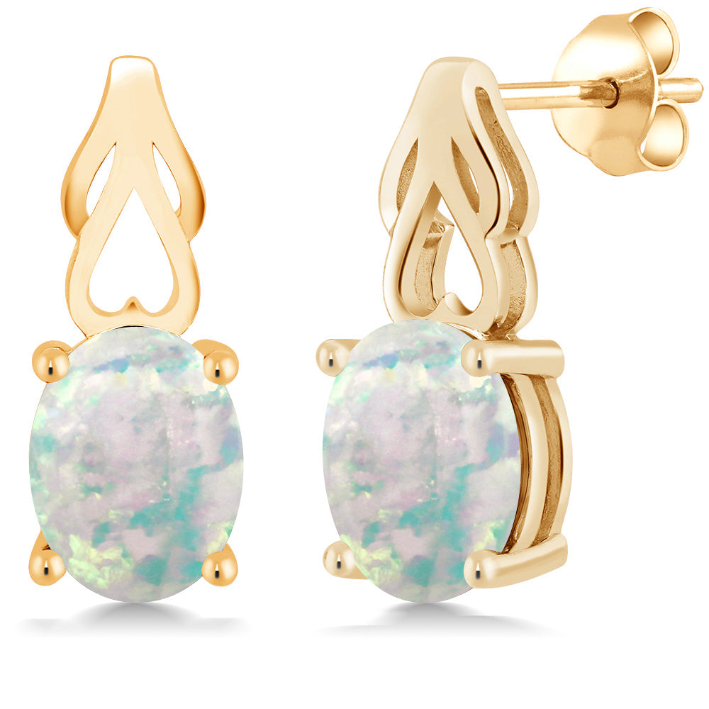 White Simulated Opal-Cabochon - October_Earrings in 925 Yellow Gold Plated Silver