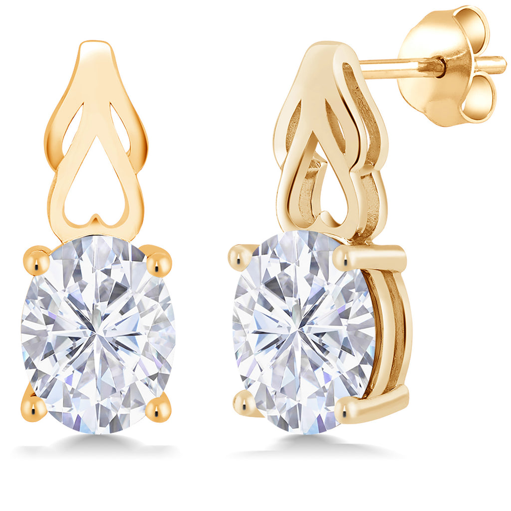 White Moissanite - April_Earrings in 925 Yellow Gold Plated Silver