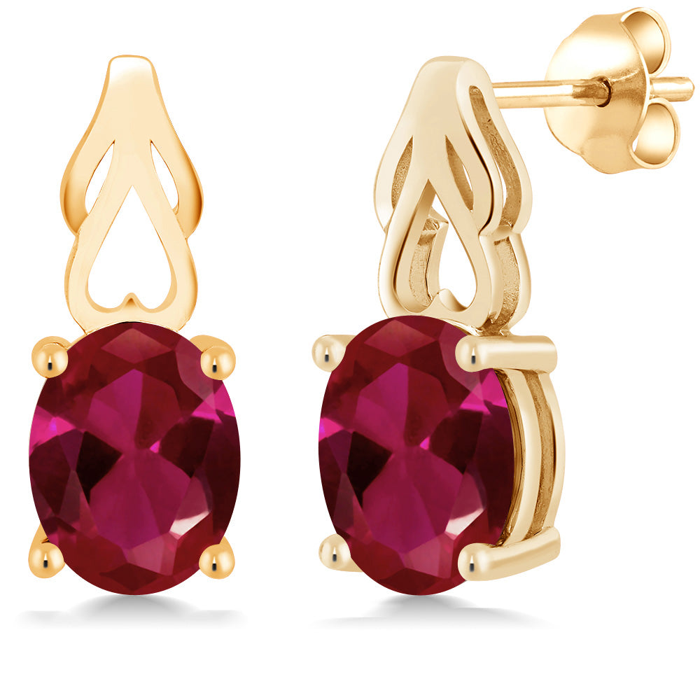 Created Ruby - July_Earrings in 925 Yellow Gold Plated Silver