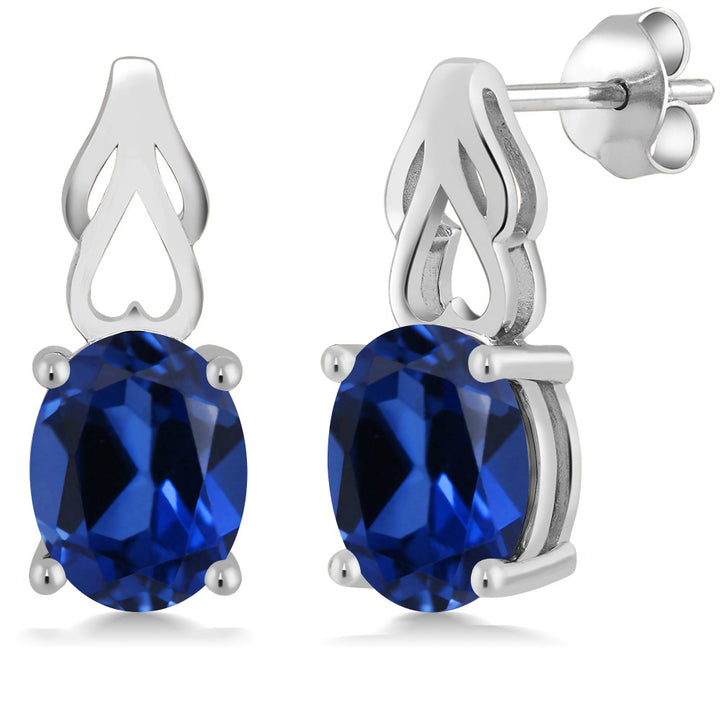 Blue Created Sapphire - September_Earrings in 925 Sterling Silver