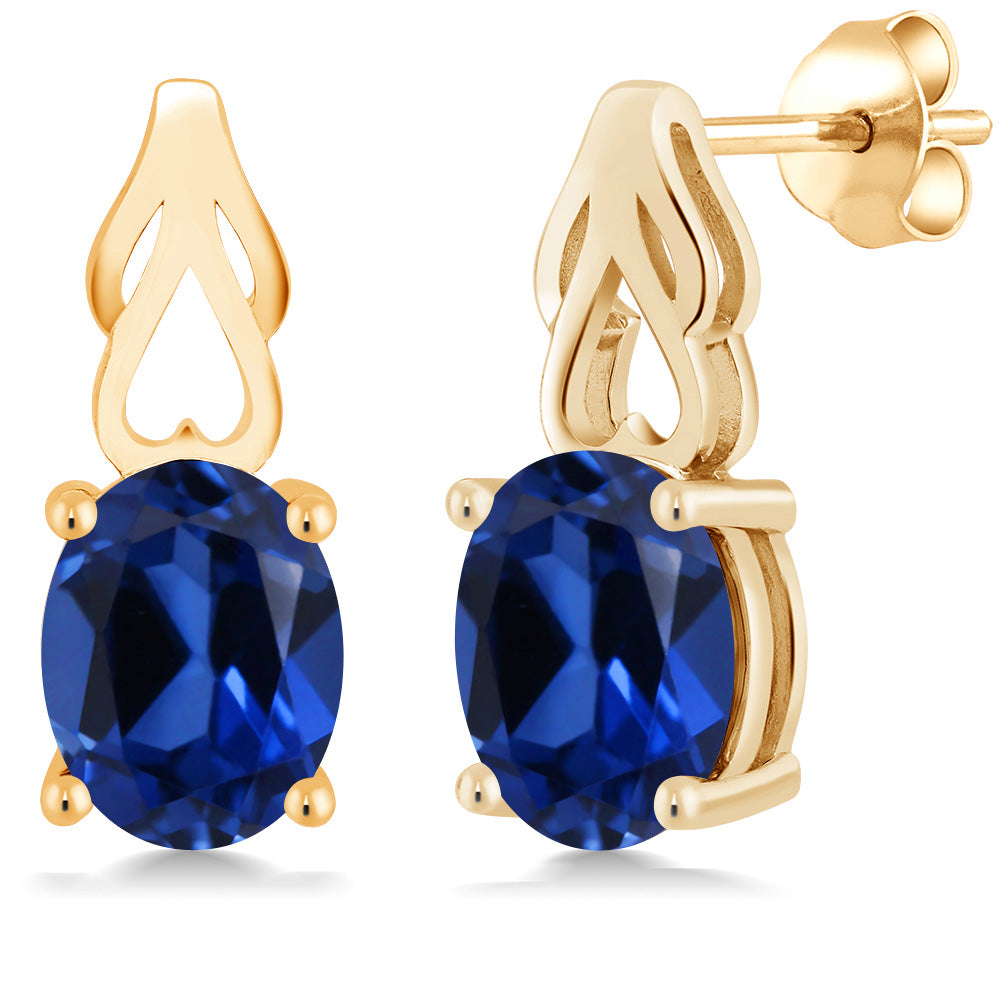 Blue Created Sapphire - September_Earrings in 925 Yellow Gold Plated Silver