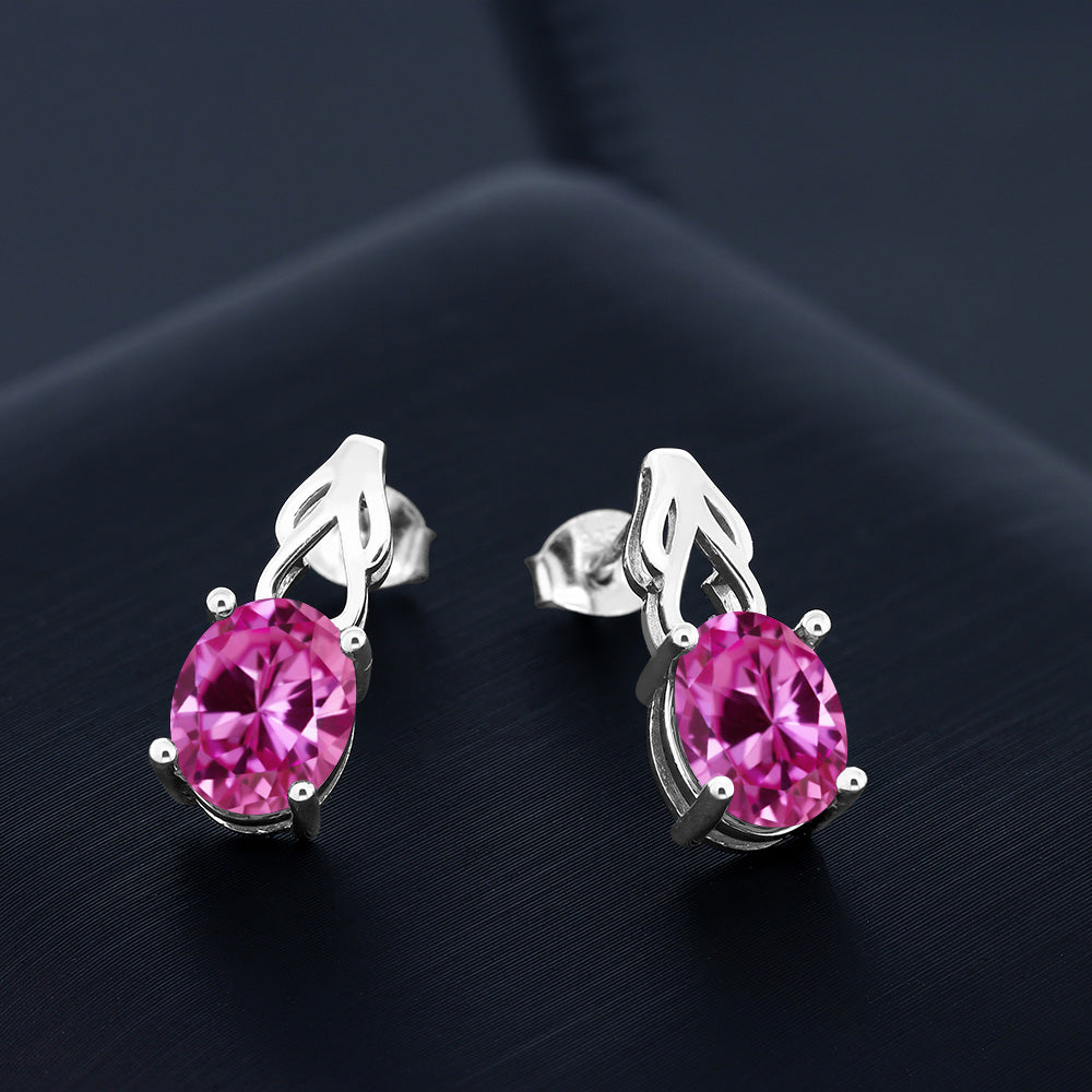 Pink Created Sapphire_Earrings in 925 Sterling Silver