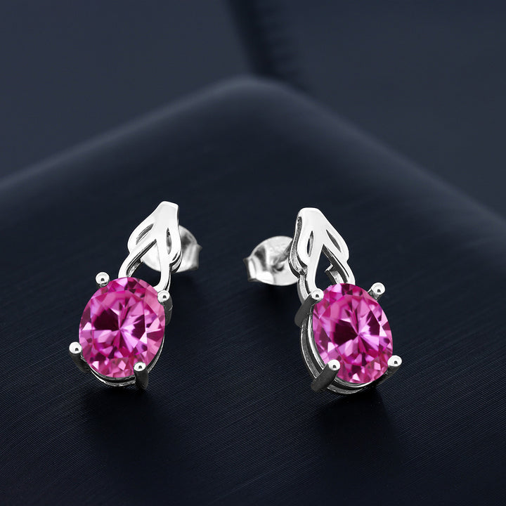 Pink Created Sapphire_Earrings in 925 Sterling Silver