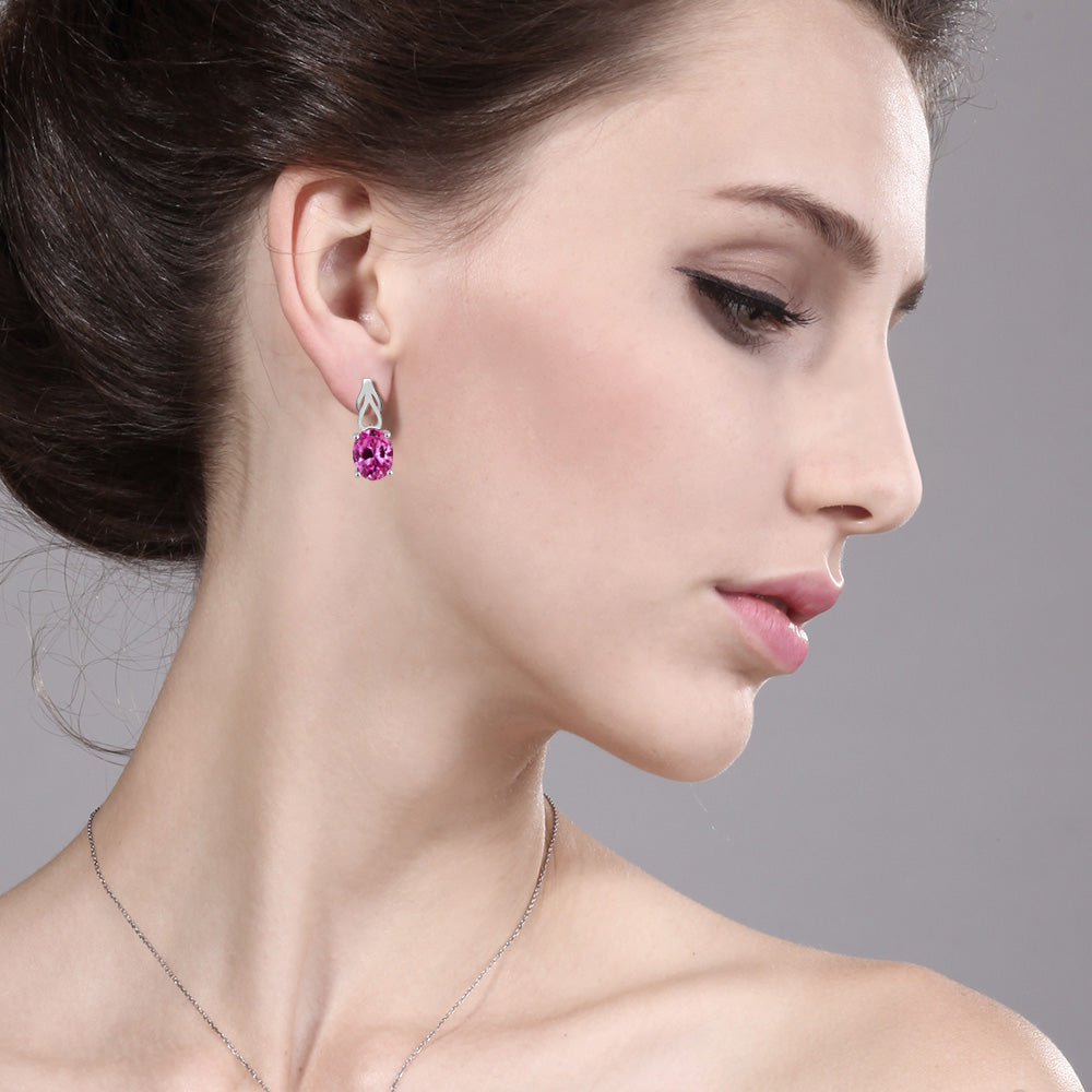 Pink Created Sapphire_Earrings in 925 Sterling Silver
