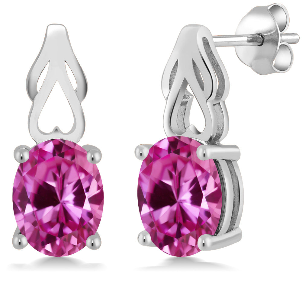 Pink Created Sapphire - September_Earrings in 925 Sterling Silver