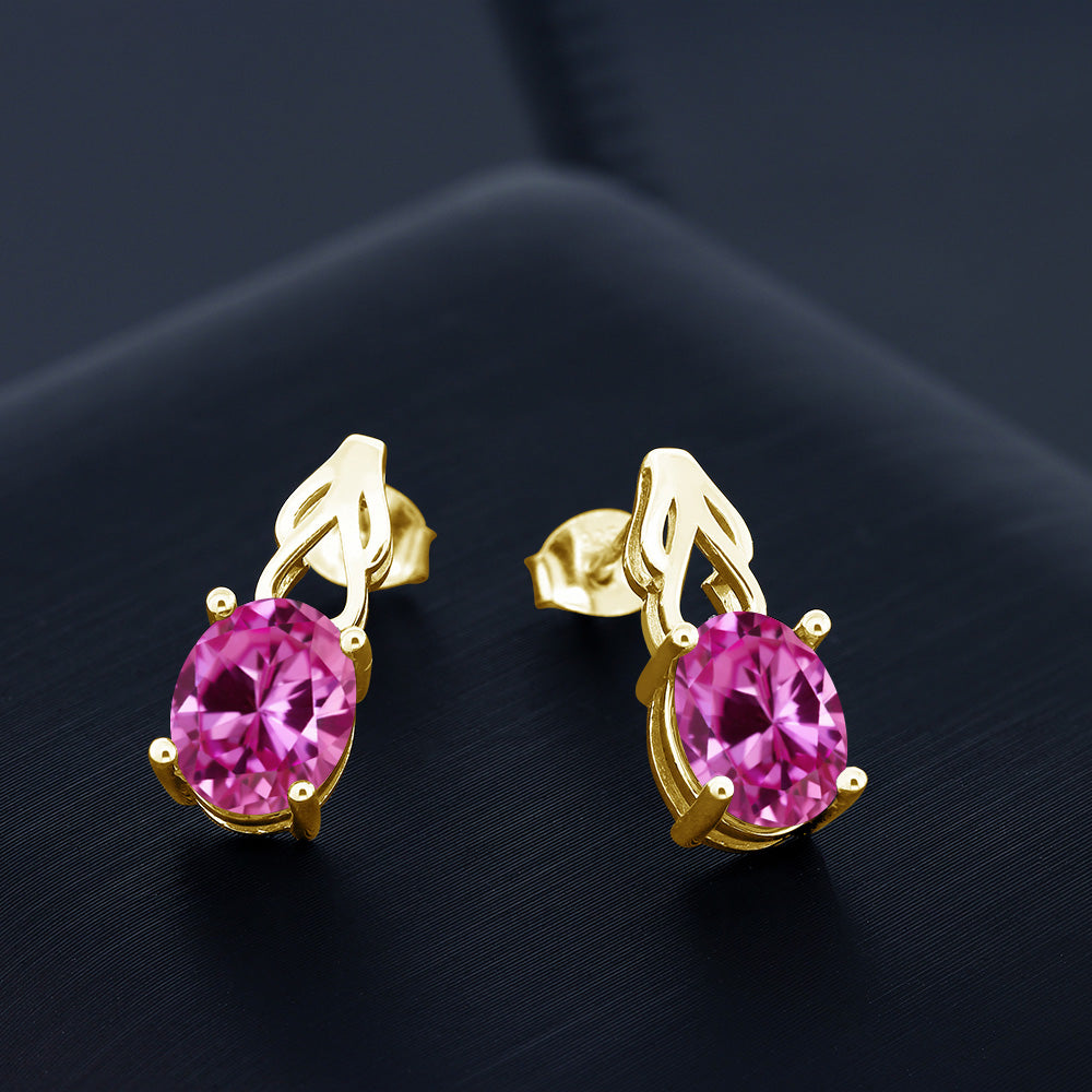 Pink Created Sapphire_Earrings in 925 Yellow Gold Plated Silver