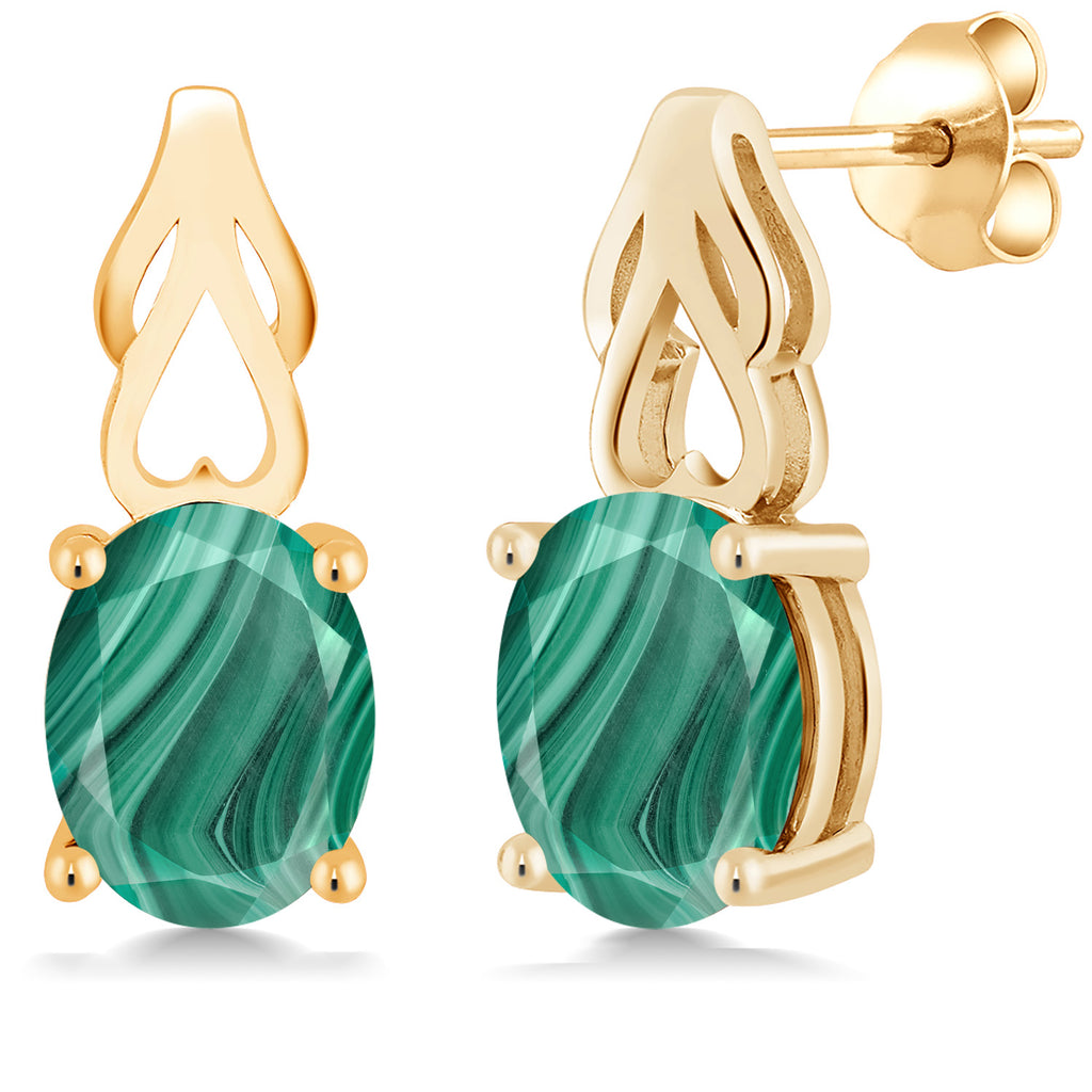 Malachite_Earrings in 925 Yellow Gold Plated Silver