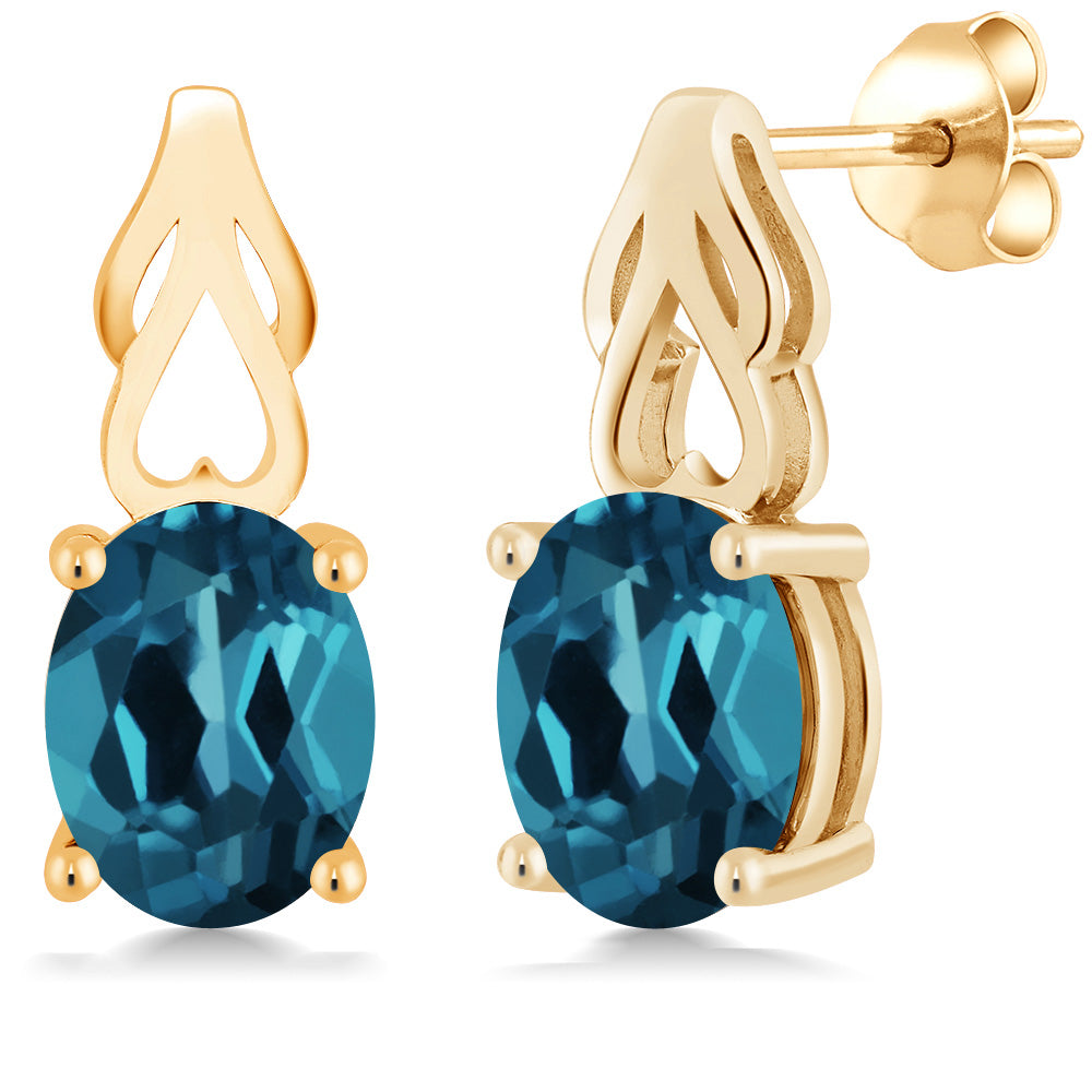 London Blue Topaz - November_Earrings in 925 Yellow Gold Plated Silver