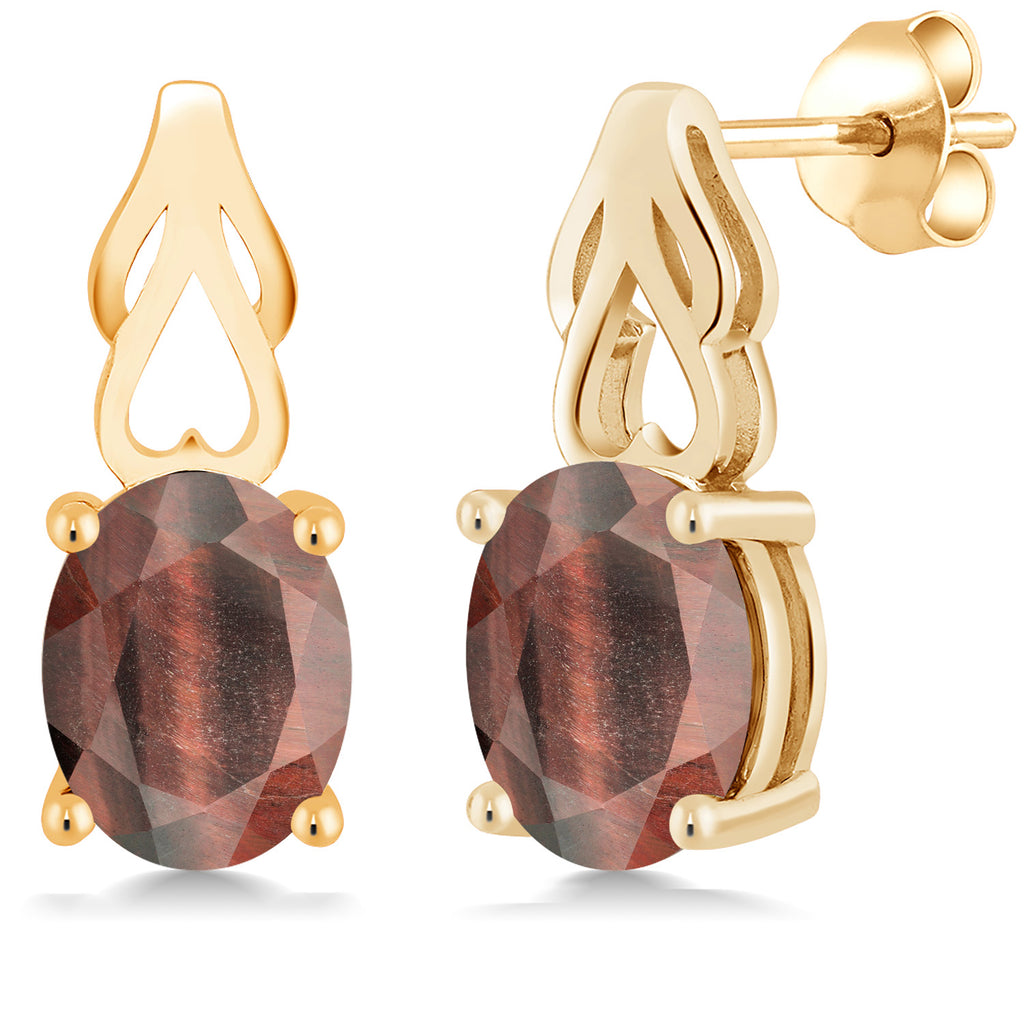 Red Tiger Eye_Earrings in 925 Yellow Gold Plated Silver
