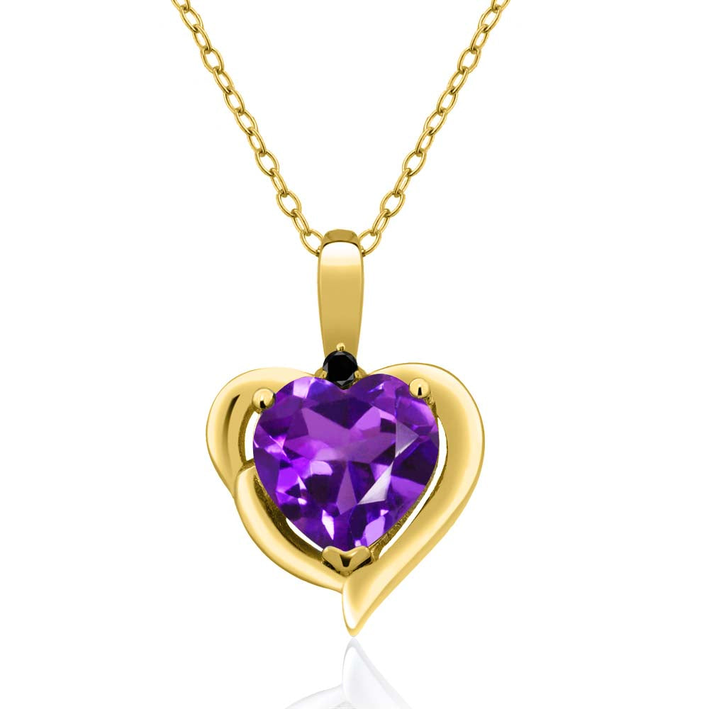 Black Diamond - Amethyst - February_Pendant in 925 Yellow Gold Plated Silver