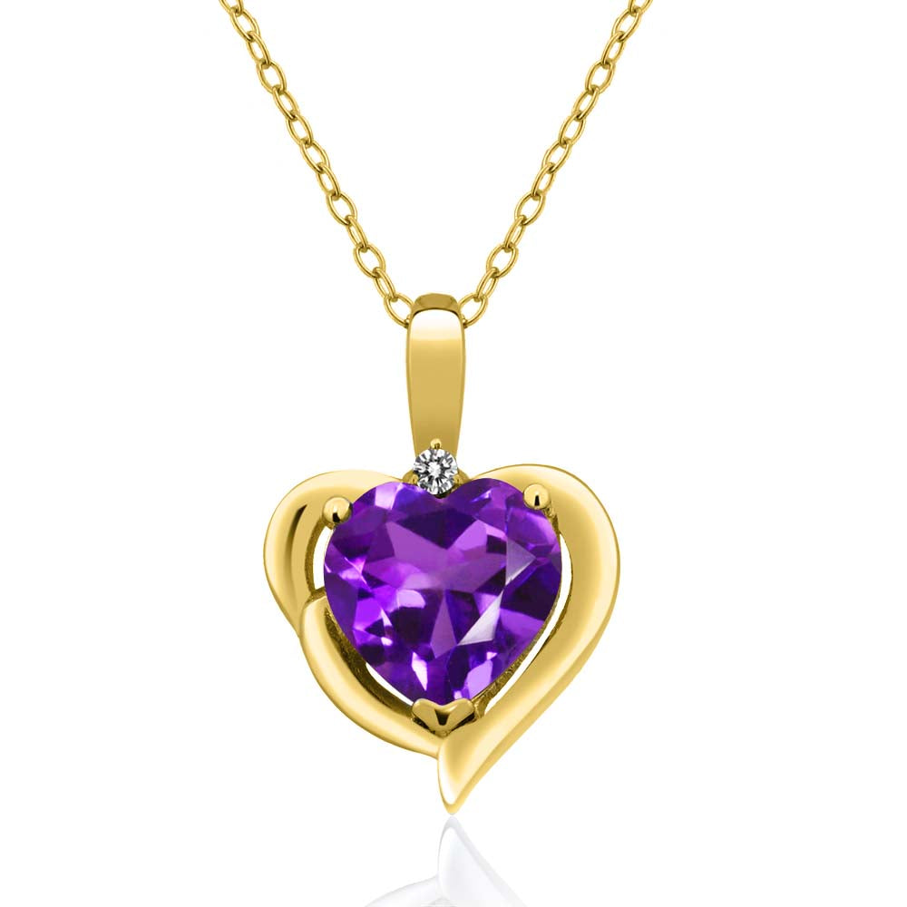 White Diamond - Amethyst - February_Pendant in 925 Yellow Gold Plated Silver