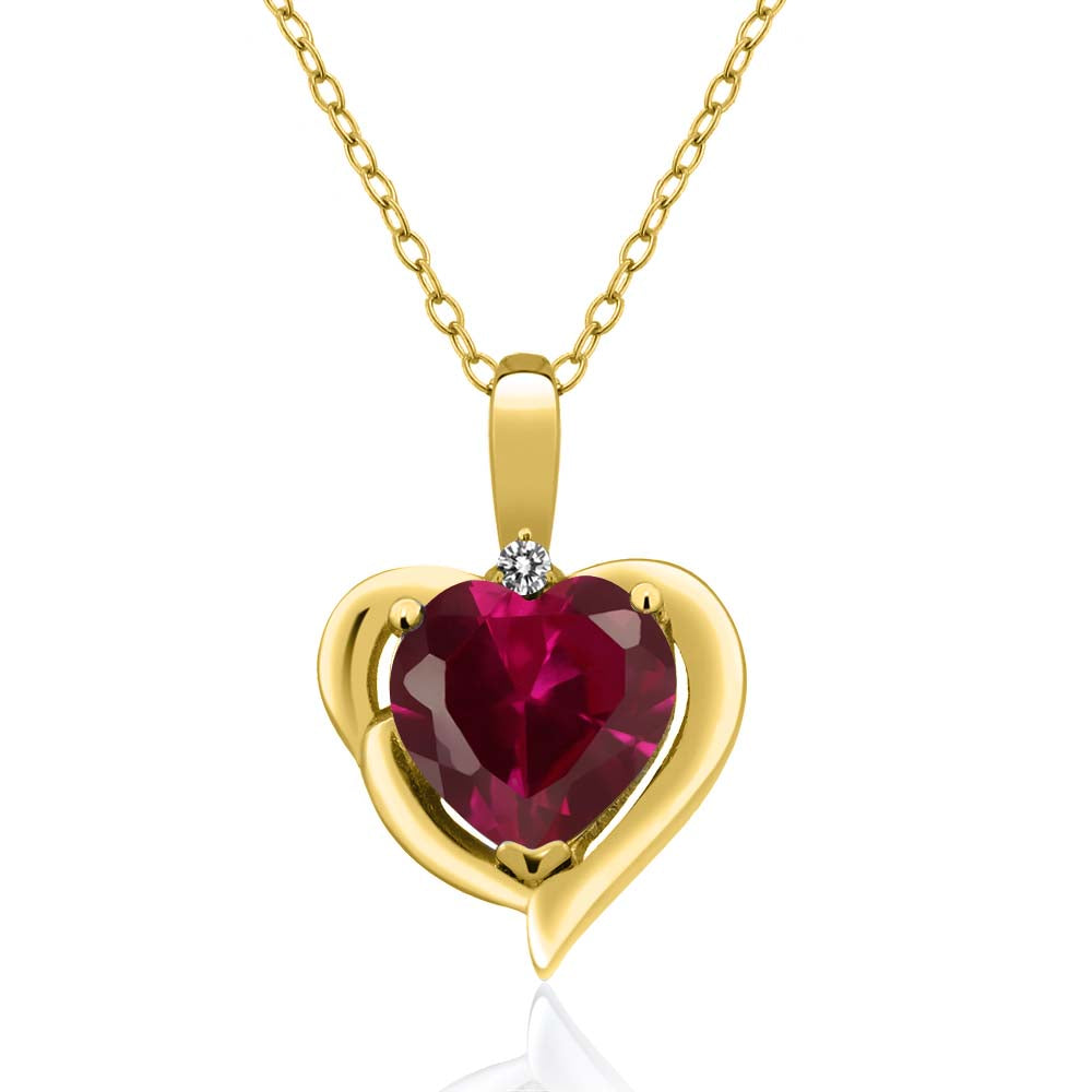 White Diamond - Created Ruby - July_Pendant in 925 Yellow Gold Plated Silver