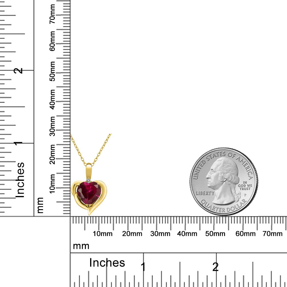 White Diamond - Created Ruby - July_Pendant in 925 Yellow Gold Plated Silver
