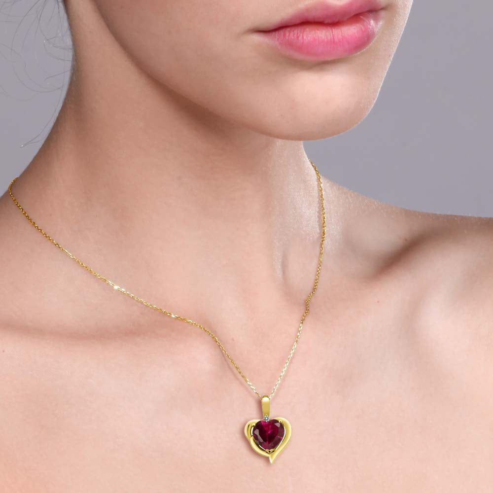 White Diamond - Created Ruby - July_Pendant in 925 Yellow Gold Plated Silver