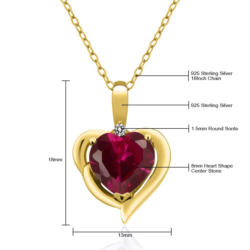 White Diamond - Created Ruby - July_Pendant in 925 Yellow Gold Plated Silver