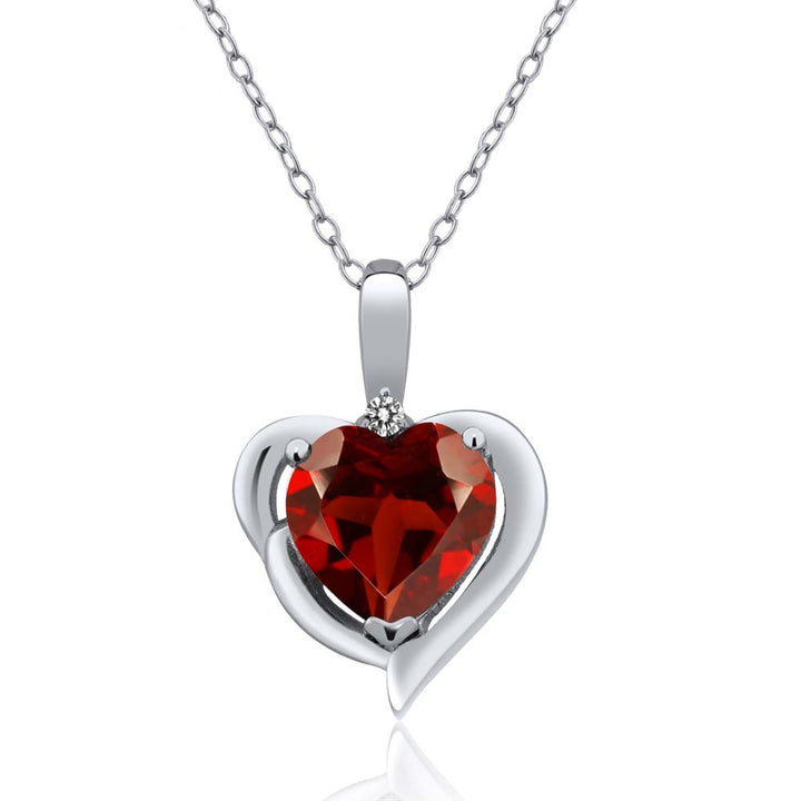 White Diamond - Garnet - January_Pendant in 925 Sterling Silver