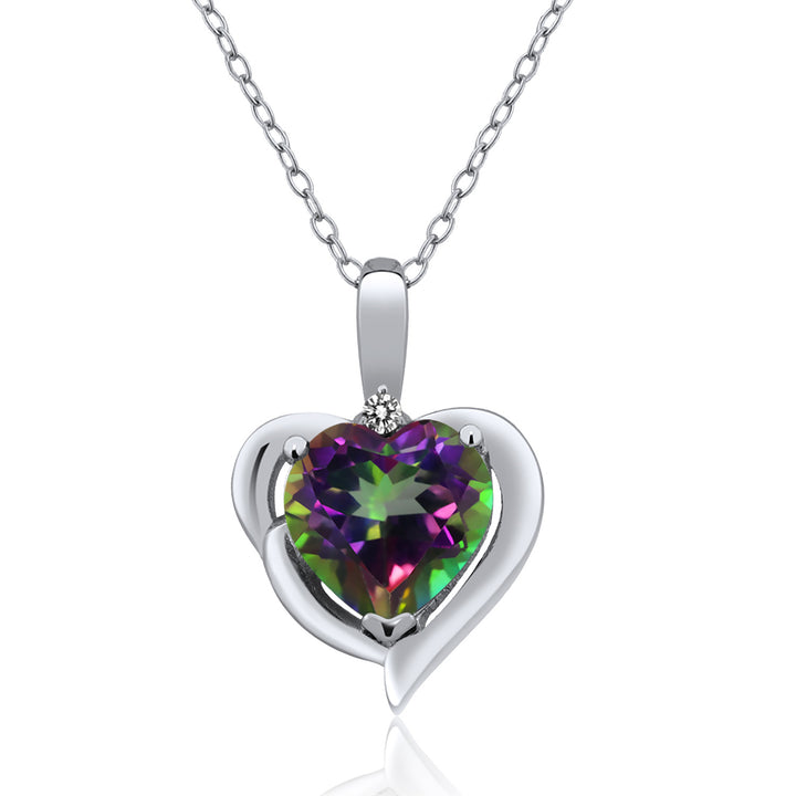 White Diamond - Green Mystic Topaz_Pendant in 925 Sterling Silver