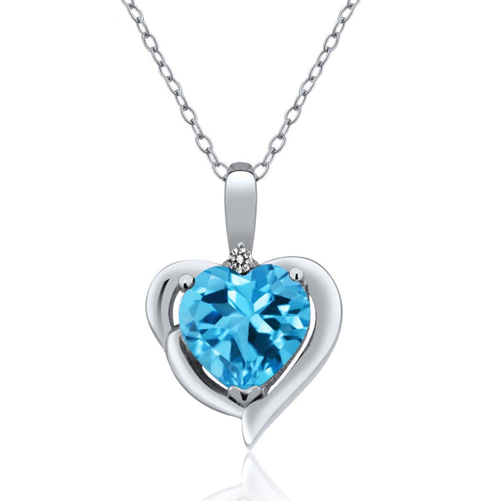 White Diamond - Swiss Blue Topaz - November_Pendant in 925 Sterling Silver