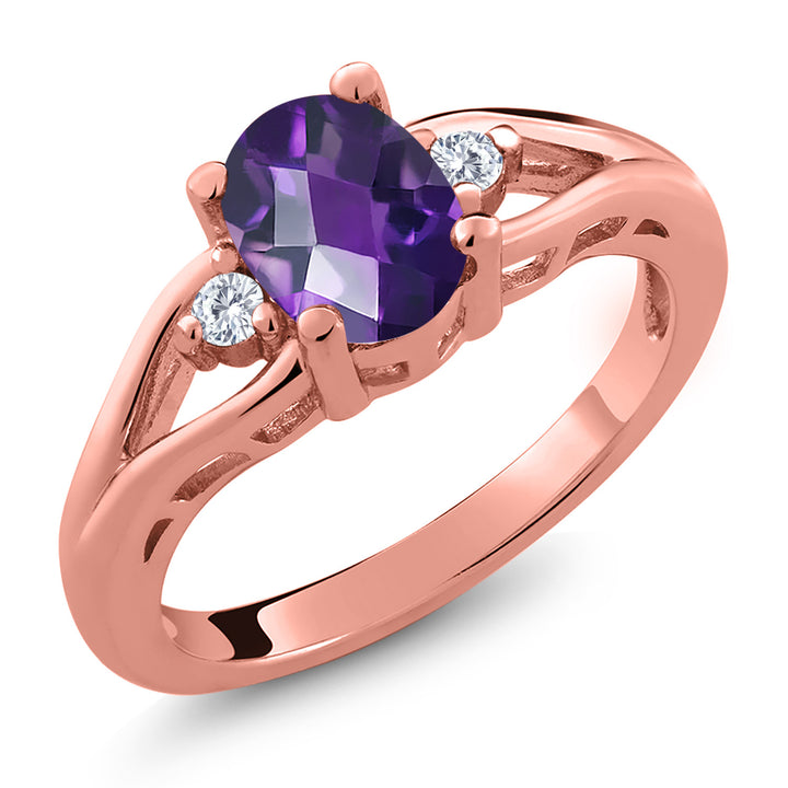 Amethyst-Checkerboard - February_5_Ring in 925 Rose Gold Plated Silver