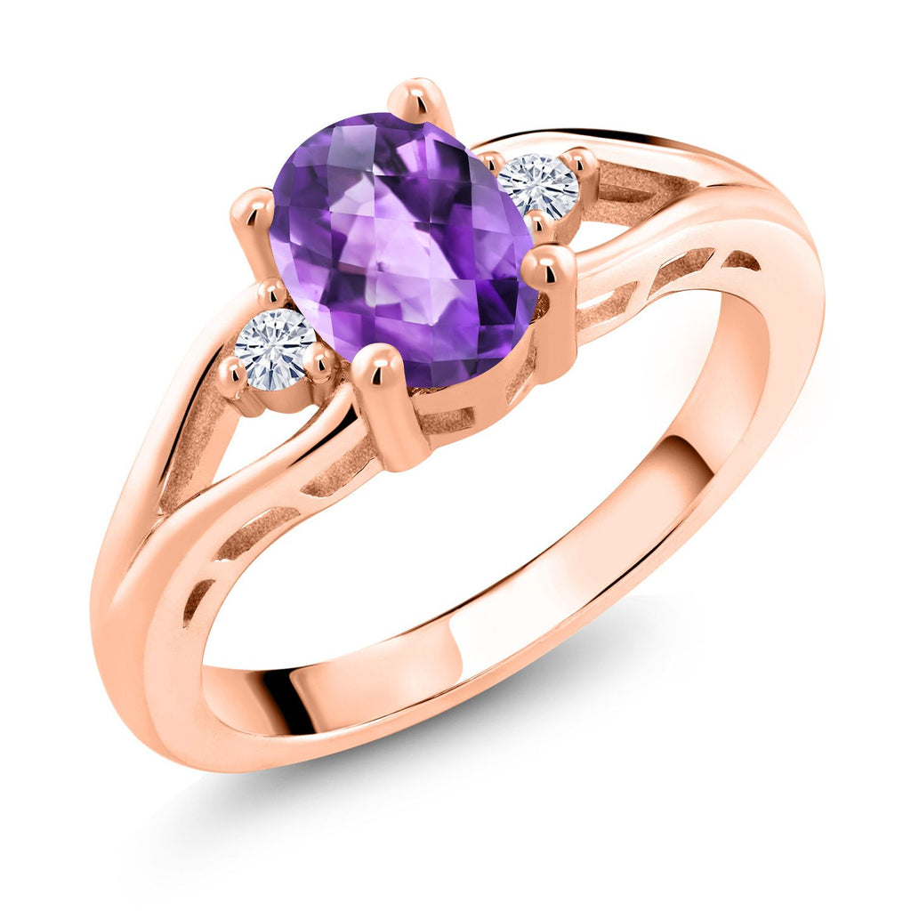 Amethyst-Checkerboard - February_9_Ring in 925 Rose Gold Plated Silver