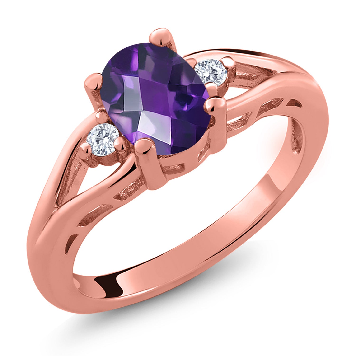 Amethyst-Checkerboard - February_6_Ring in 925 Rose Gold Plated Silver
