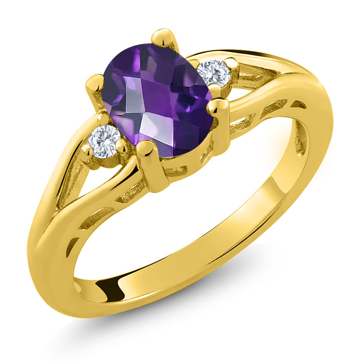 Amethyst-Checkerboard - February_5_Ring in 925 Yellow Gold Plated Silver