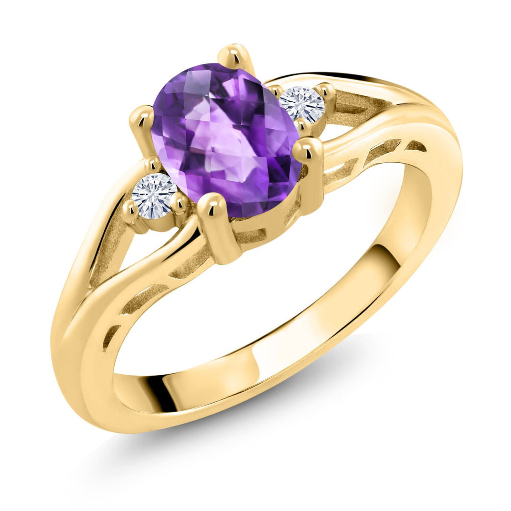 Amethyst-Checkerboard - February_5_Ring in 925 Yellow Gold Plated Silver