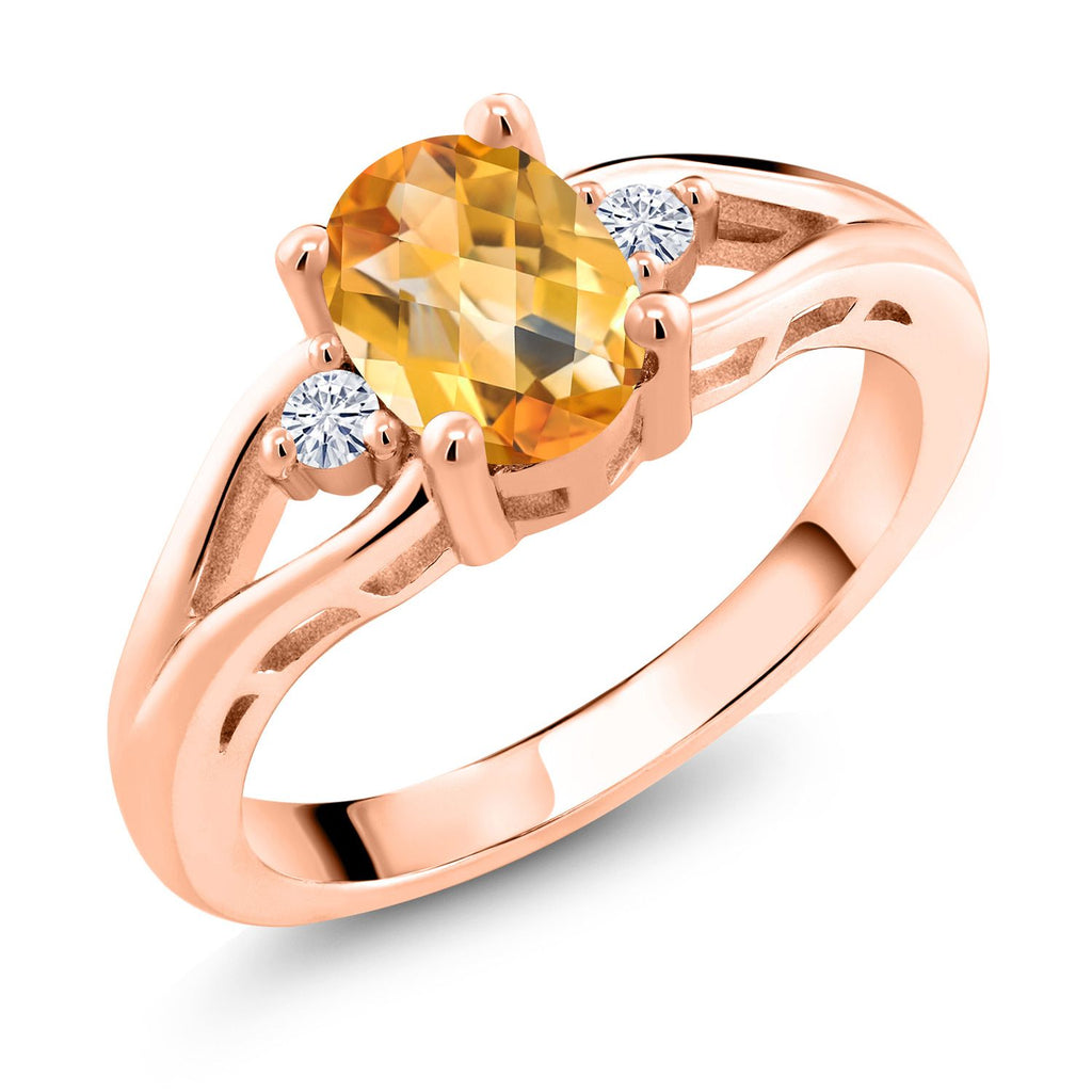 Citrine-Checkerboard - November_5_Ring in 925 Rose Gold Plated Silver