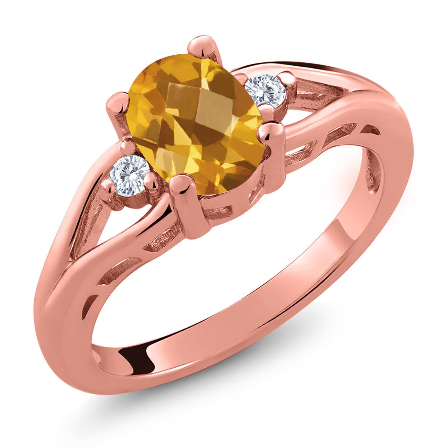 Citrine-Checkerboard - November_6_Ring in 925 Rose Gold Plated Silver