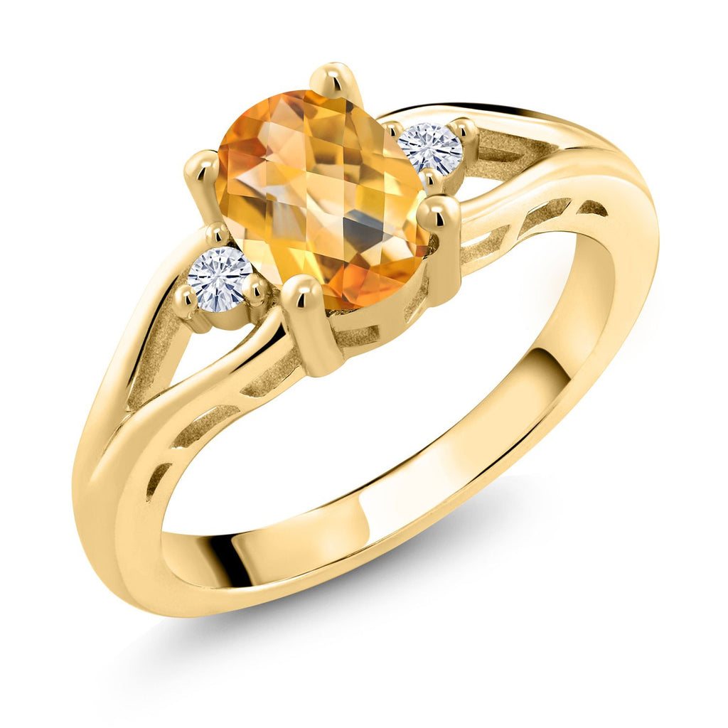 Citrine-Checkerboard - November_9_Ring in 925 Yellow Gold Plated Silver