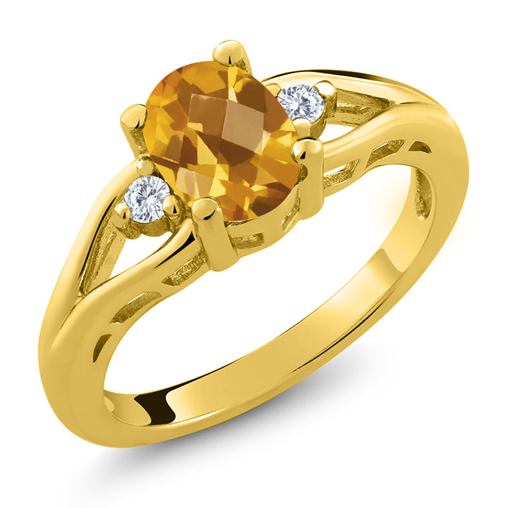 Citrine-Checkerboard - November_5_Ring in 925 Yellow Gold Plated Silver