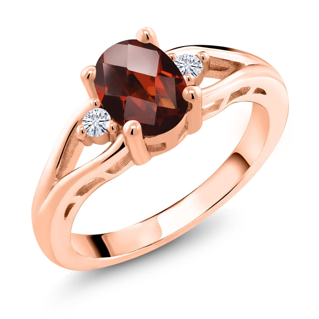 Garnet-Checkerboard - January_7_Ring in 925 Rose Gold Plated Silver