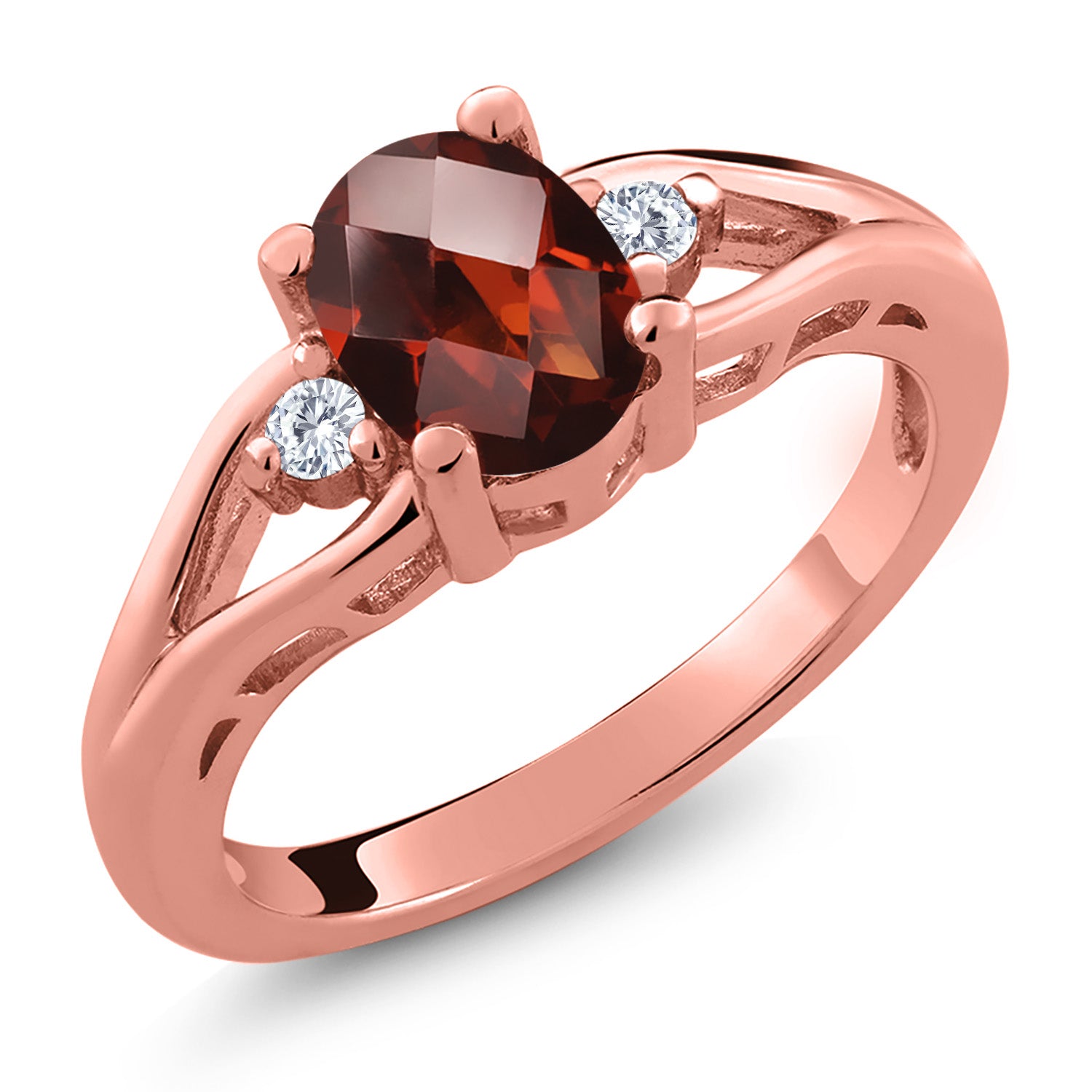 Garnet-Checkerboard - January_8_Ring in 925 Rose Gold Plated Silver