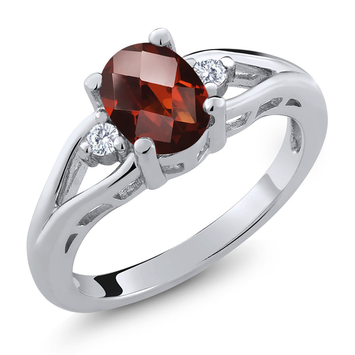 Garnet-Checkerboard - January_5_Ring in 925 Sterling Silver