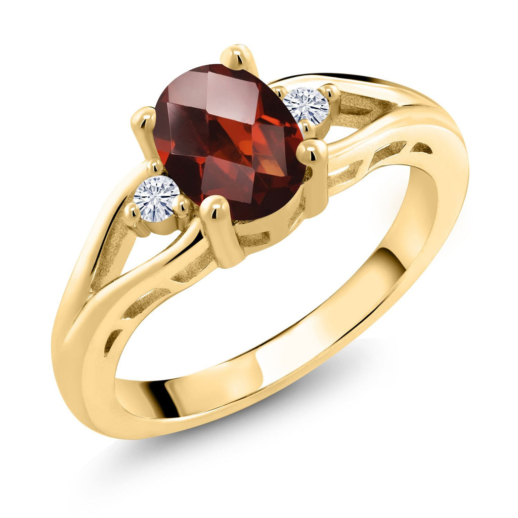 Garnet-Checkerboard - January_9_Ring in 925 Yellow Gold Plated Silver