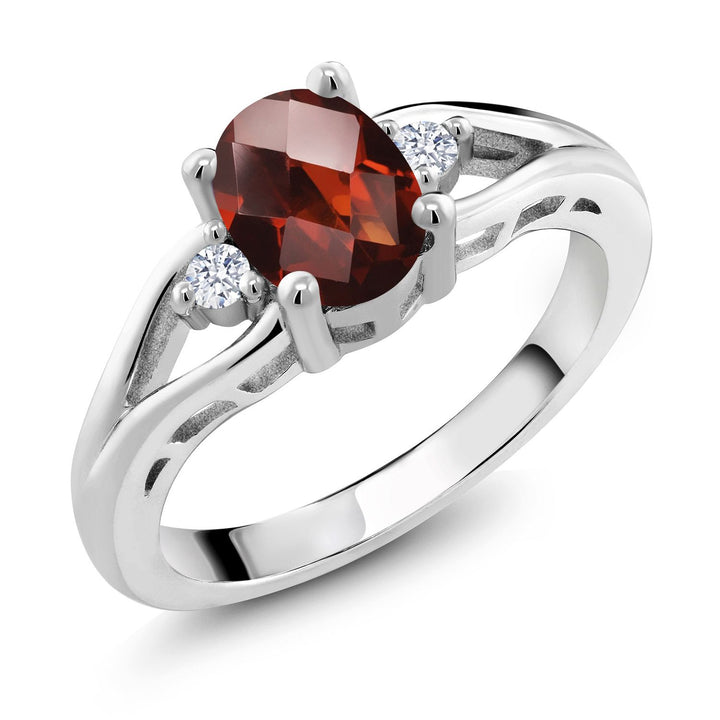 Gem Stone King 925 Sterling Silver Gemstone Birthstone 3-Stone Engagement Ring for Women | Oval 8X6MM Center Stone with Round 2MM Accents | Elegant Three-Stone Wedding Anniversary Promise Jewelry Gift | Sizes 5-9