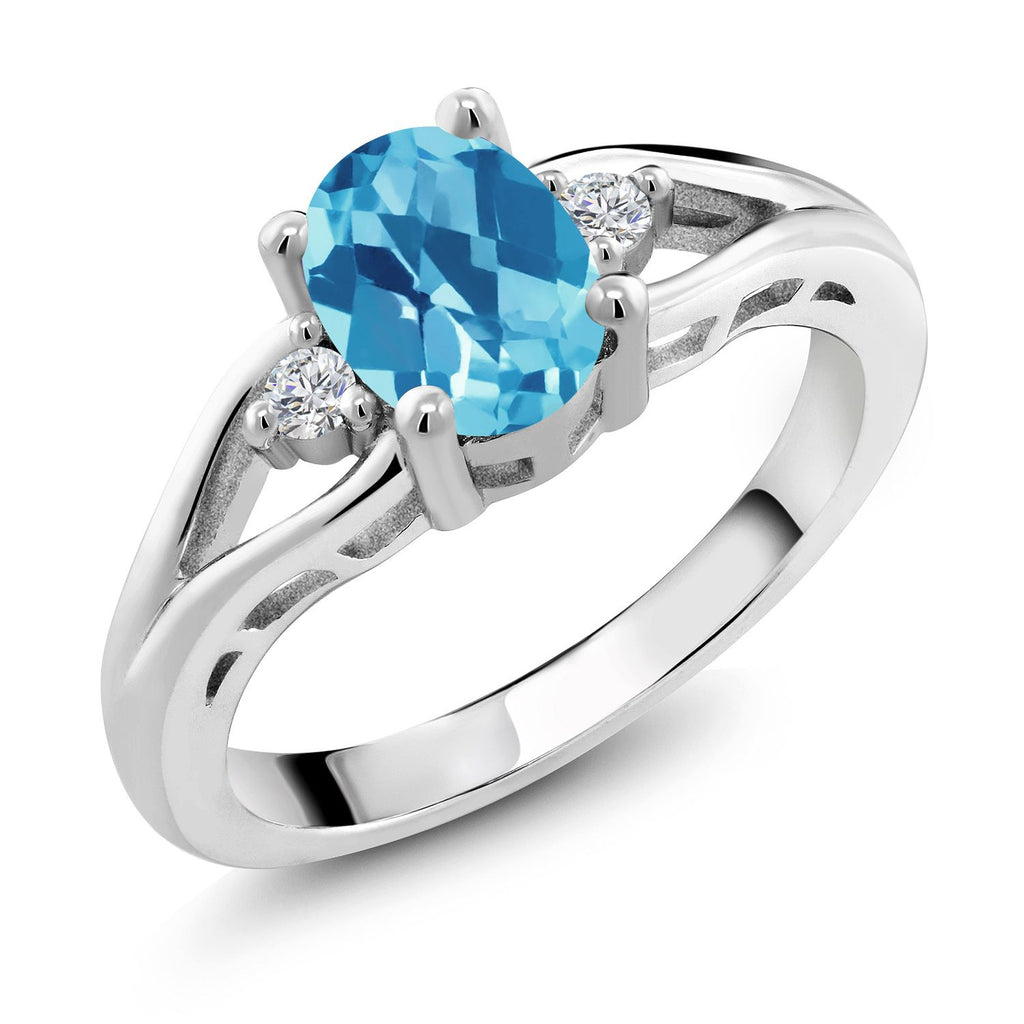 Swiss Blue Topaz-Checkerboard - November_8_Ring in 925 Sterling Silver