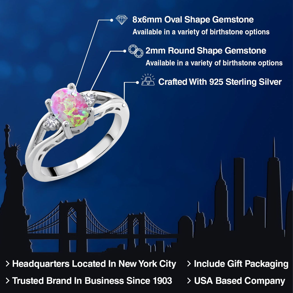 White Simulated Opal-Cabochon - October_5_Ring in 925 Sterling Silver