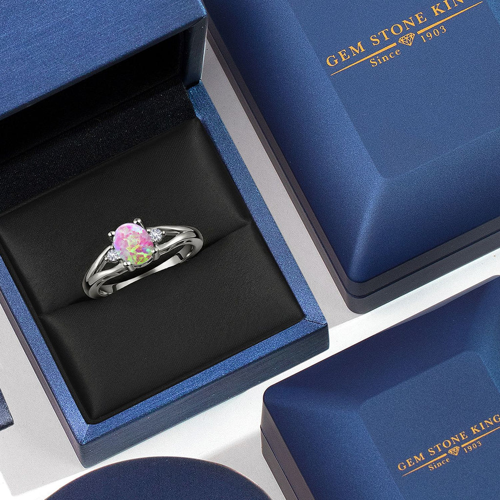 White Simulated Opal-Cabochon - October_5_Ring in 925 Sterling Silver