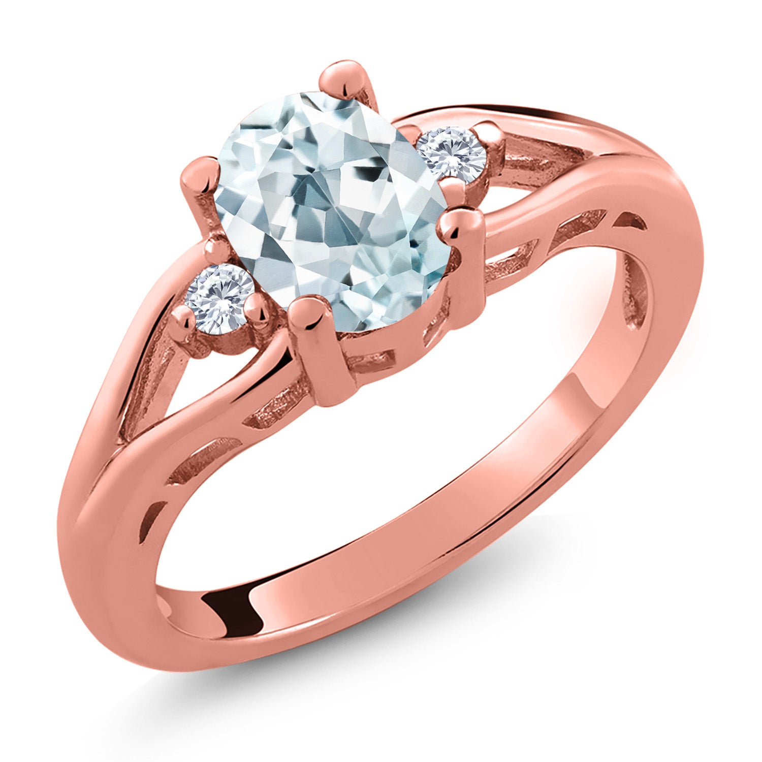 Aquamarine - March_6_Ring in 925 Rose Gold Plated Silver