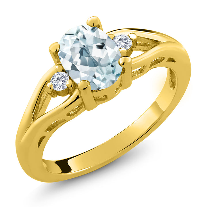 Aquamarine - March_5_Ring in 925 Yellow Gold Plated Silver