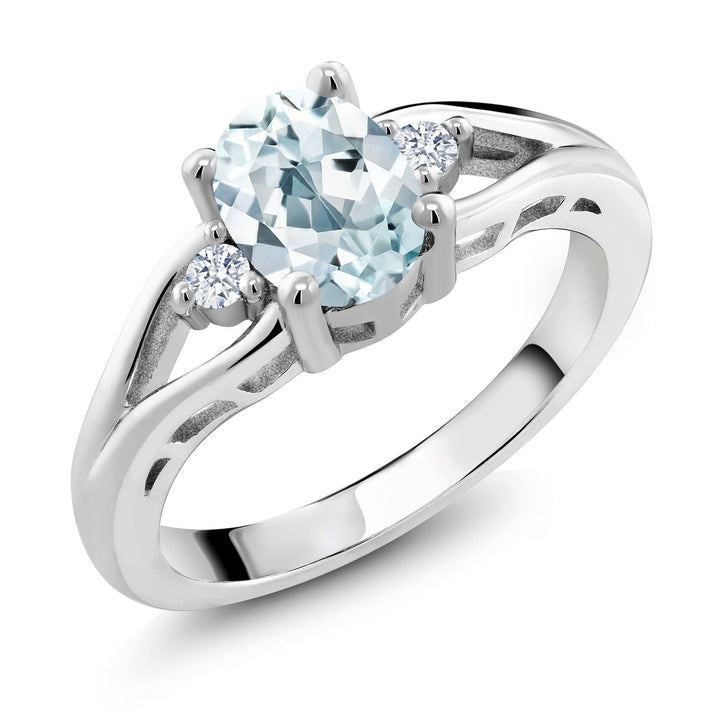 925 Sterling Silver Gemstone Birthstone 3-Stone Engagement Ring for Women | Oval 8X6MM Center Stone with Round 2MM Accents | Elegant Three-Stone Wedding Anniversary Promise Jewelry Gift | Sizes 5-9