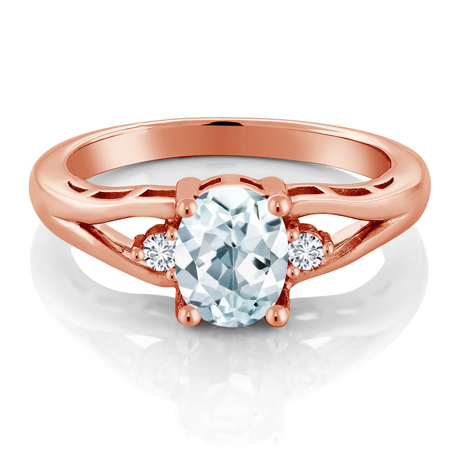 Aquamarine - March_5_Ring in 925 Rose Gold Plated Silver