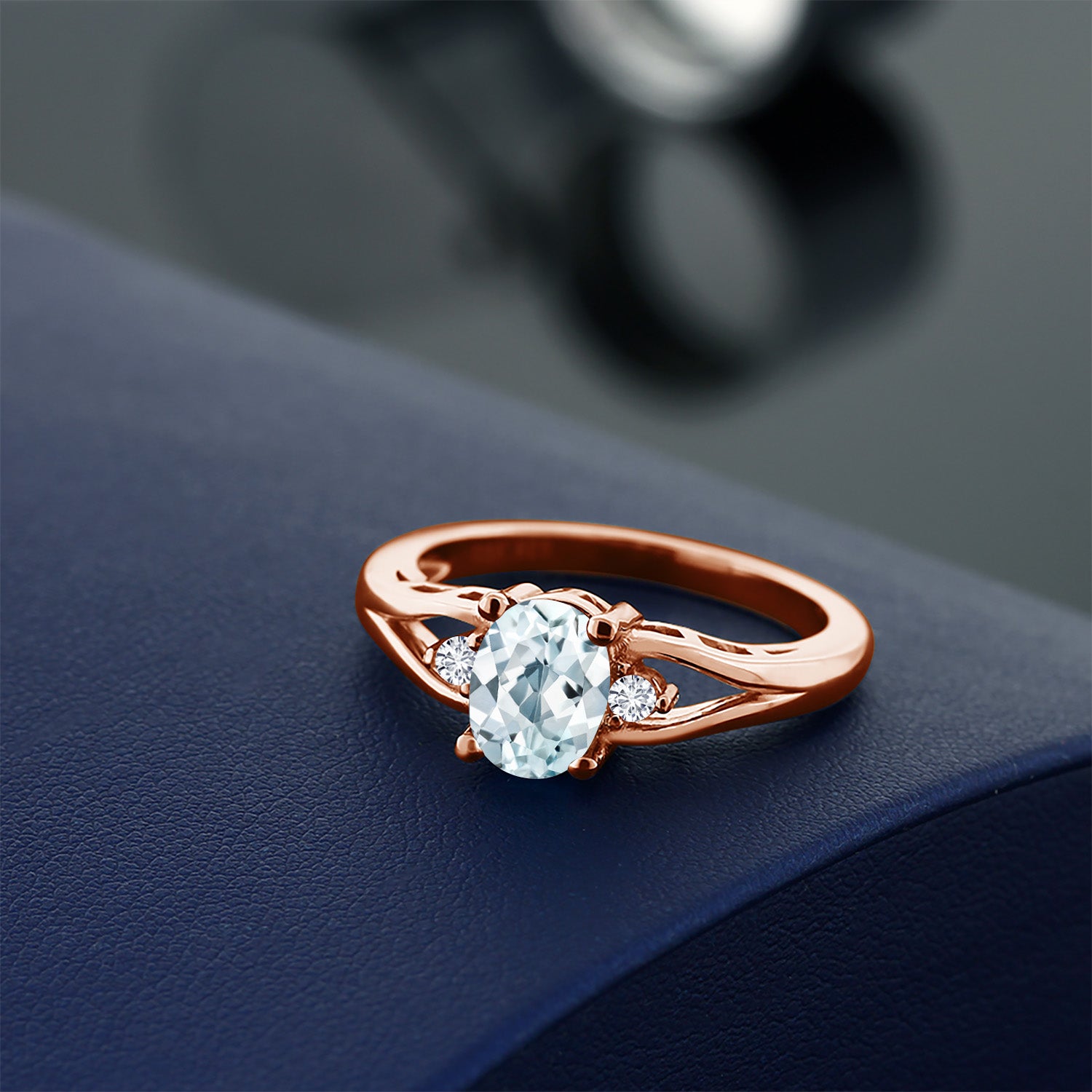 Aquamarine - March_5_Ring in 925 Rose Gold Plated Silver