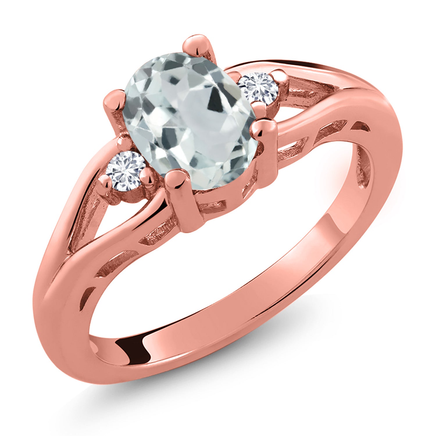 Aquamarine - March_6_Ring in 925 Rose Gold Plated Silver